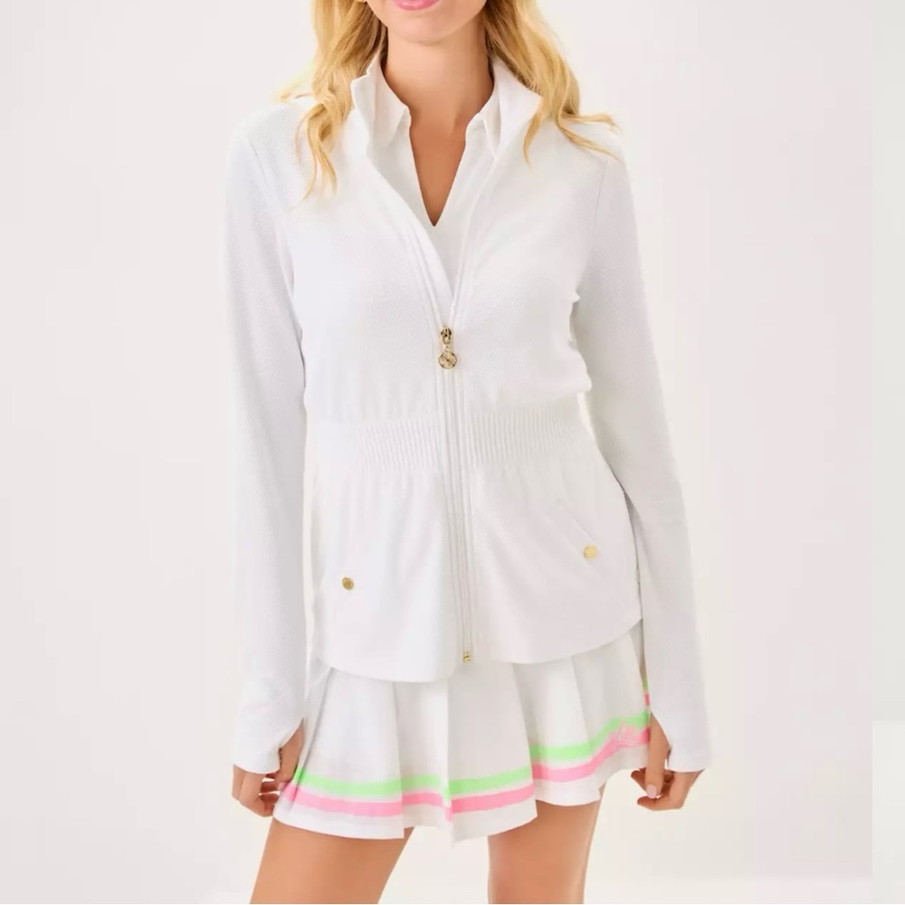New Lilly Pulitzer UPF 50+ Luxletic Love Active Smocked Jacket Resort White, XL